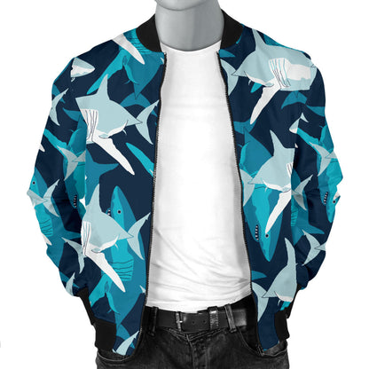 Shark Design Print Men Bomber Jacket