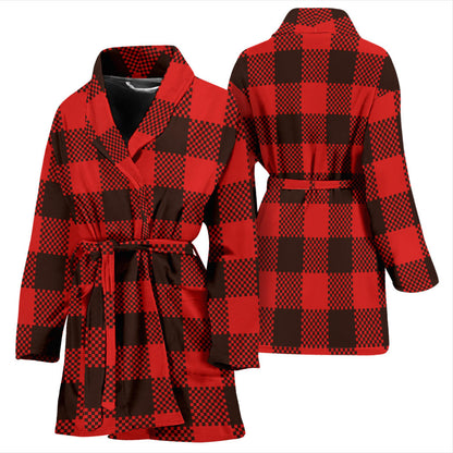 Buffalo check Red Pattern Print Design 05 Women Bathrobe