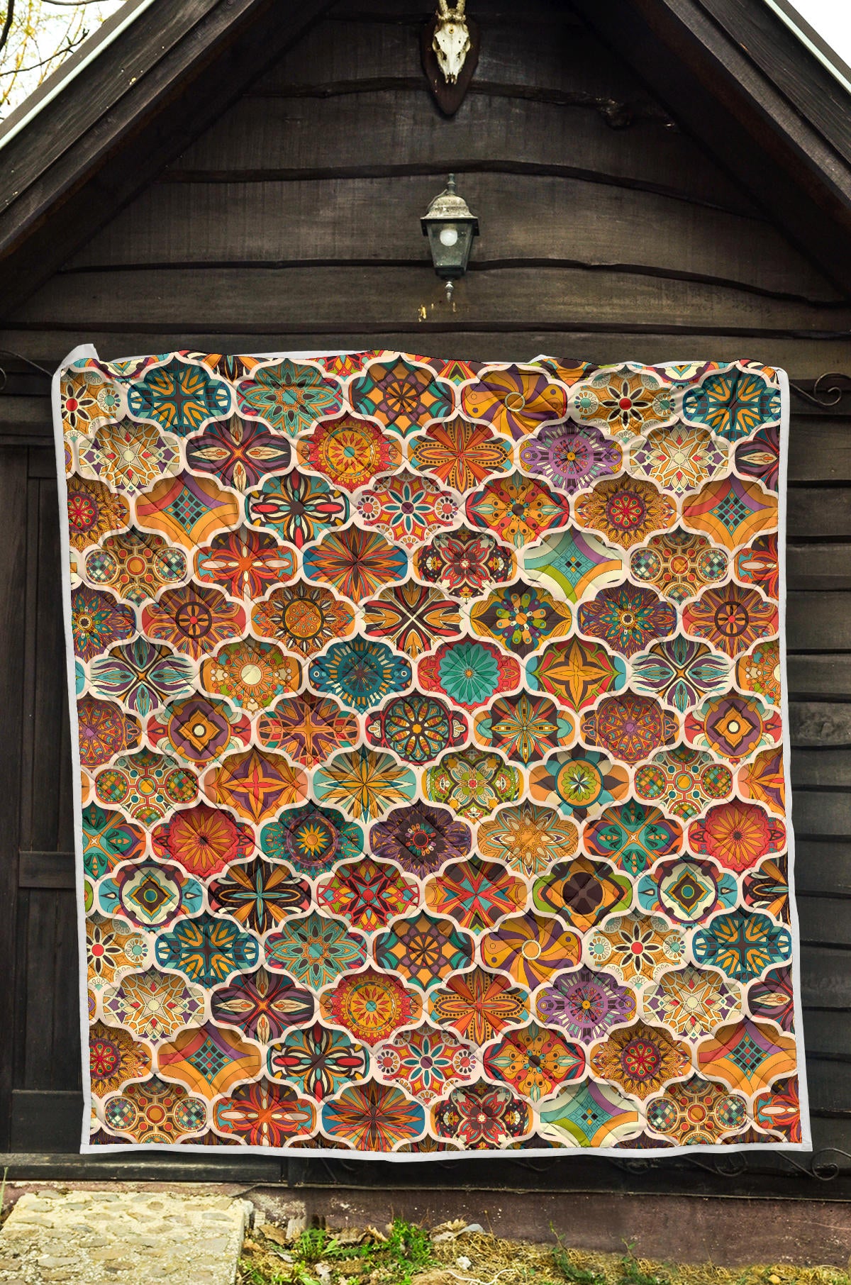 Mandala Mosaic Themed Design Print Quilt Bedspread