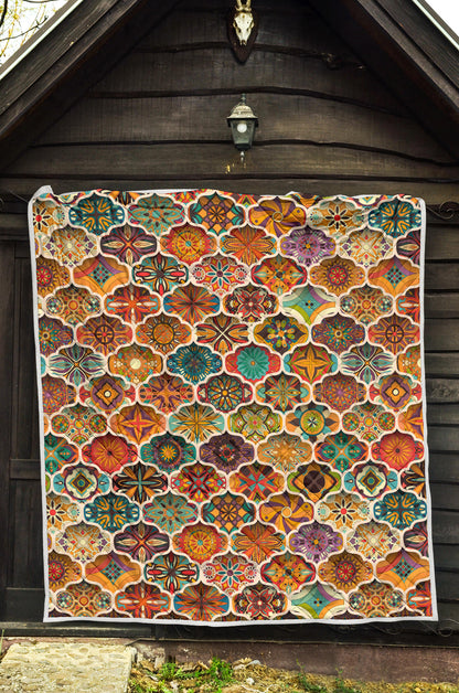 Mandala Mosaic Themed Design Print Quilt Bedspread