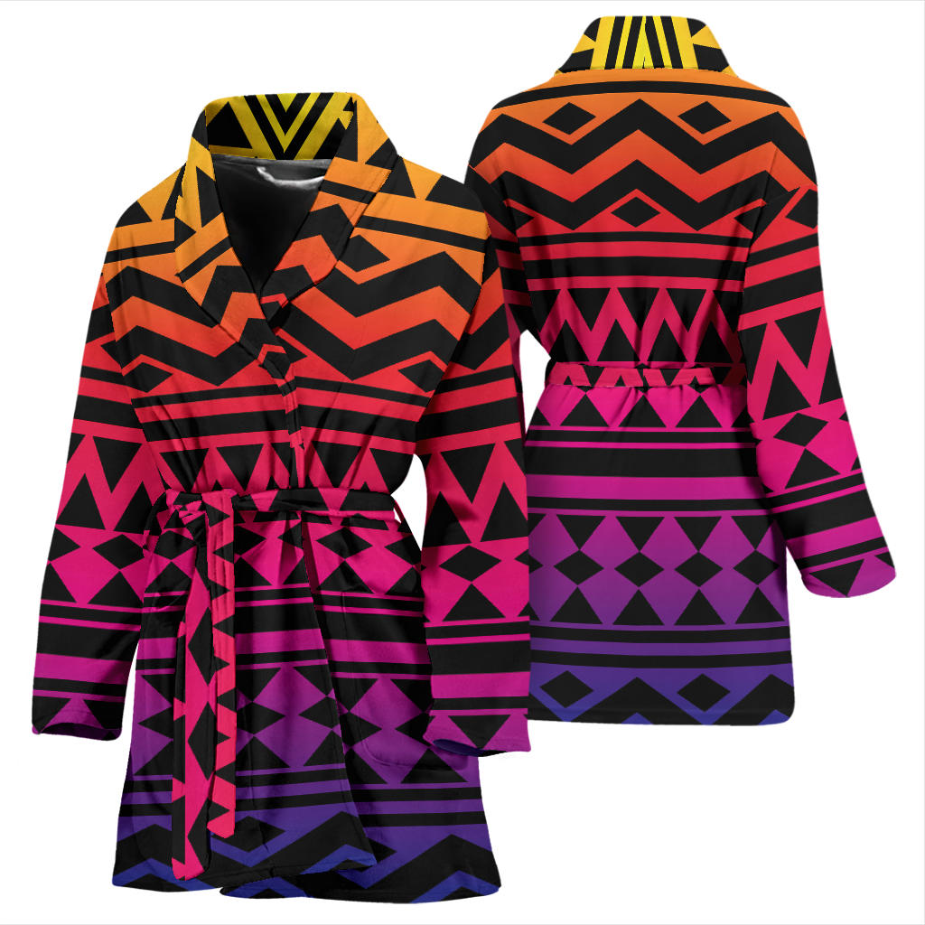 Rainbow Tribal Pattern Print Design A02 Women Bathrobe