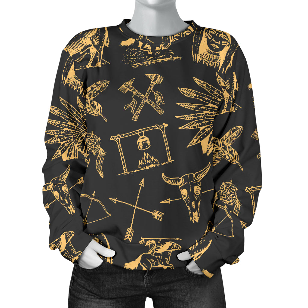 American indian Gold Style Women Long Sleeve Sweatshirt