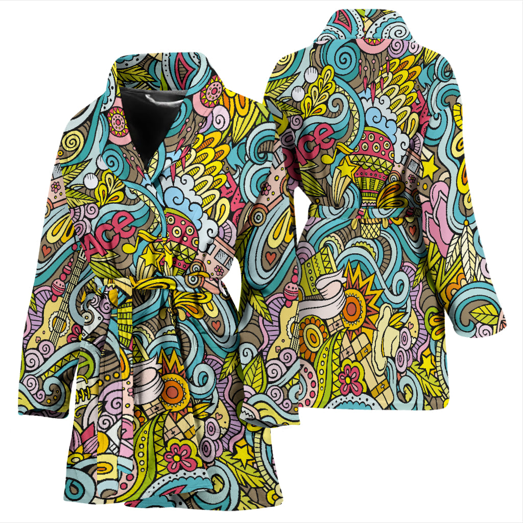 Hippie Print Design LKS301 Women Bathrobe