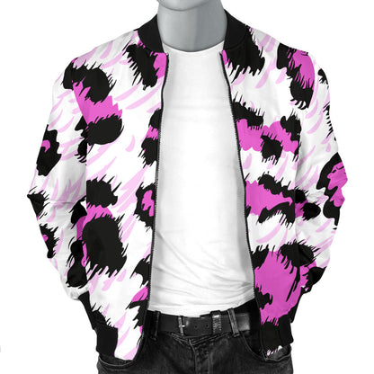 Leopard Pink Skin Print Men Bomber Jacket