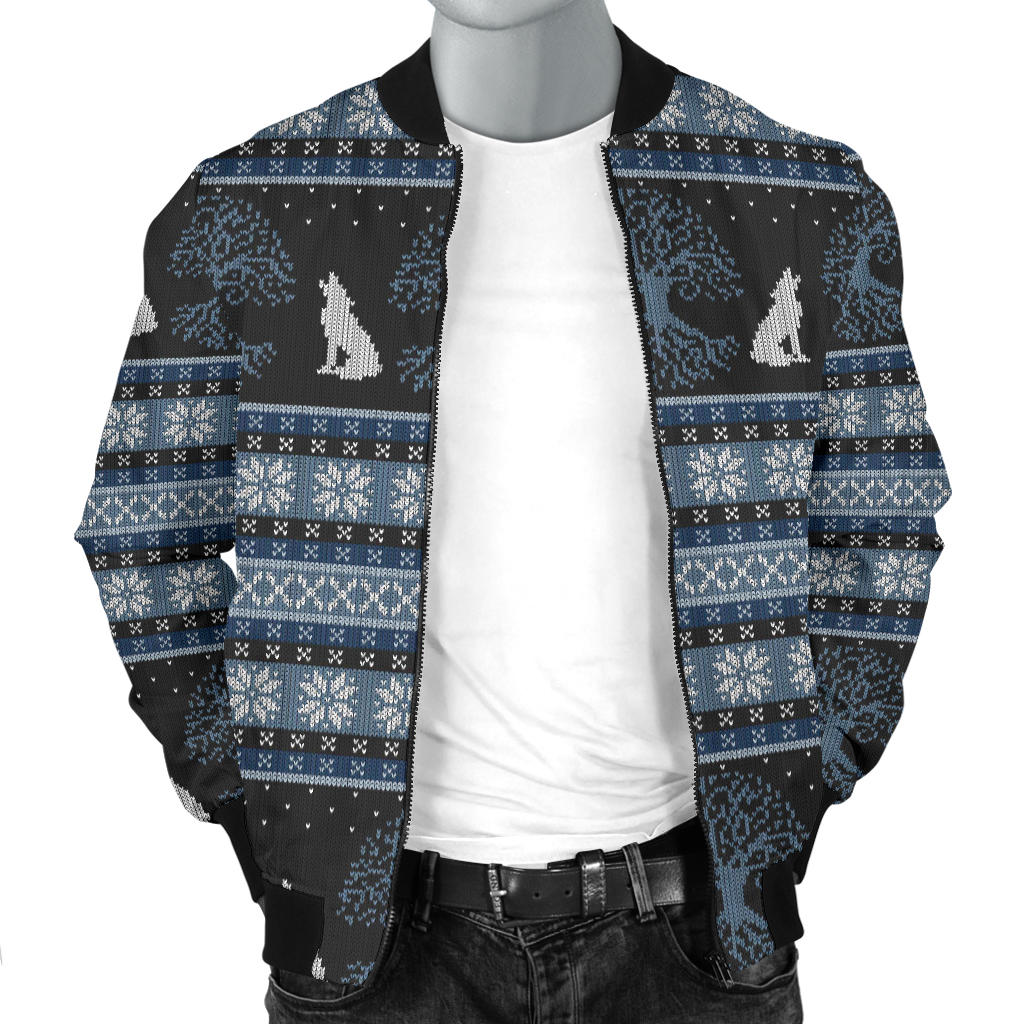 Wolf Tree of Life Knit Design Print Men Bomber Jacket