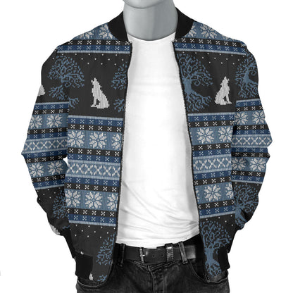 Wolf Tree of Life Knit Design Print Men Bomber Jacket