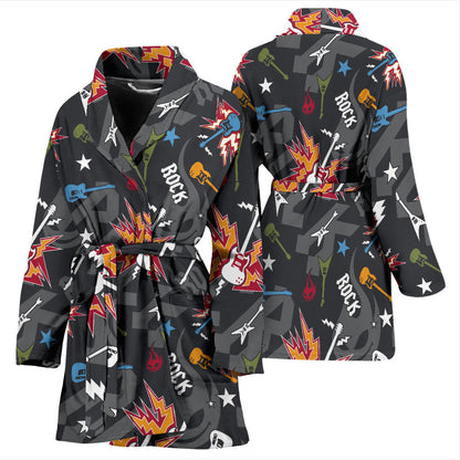 Rock and Roll Pattern Print Design A01 Women Bathrobe