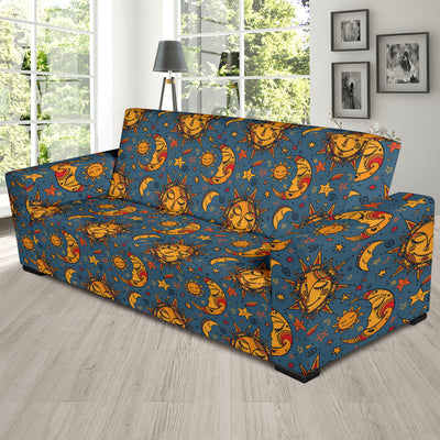 Celestial Moon Sun Pattern Print Design 02 Sofa Slipcover