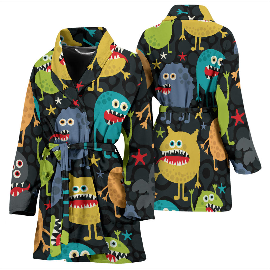 Monster Pattern Print Design 01 Women Bathrobe