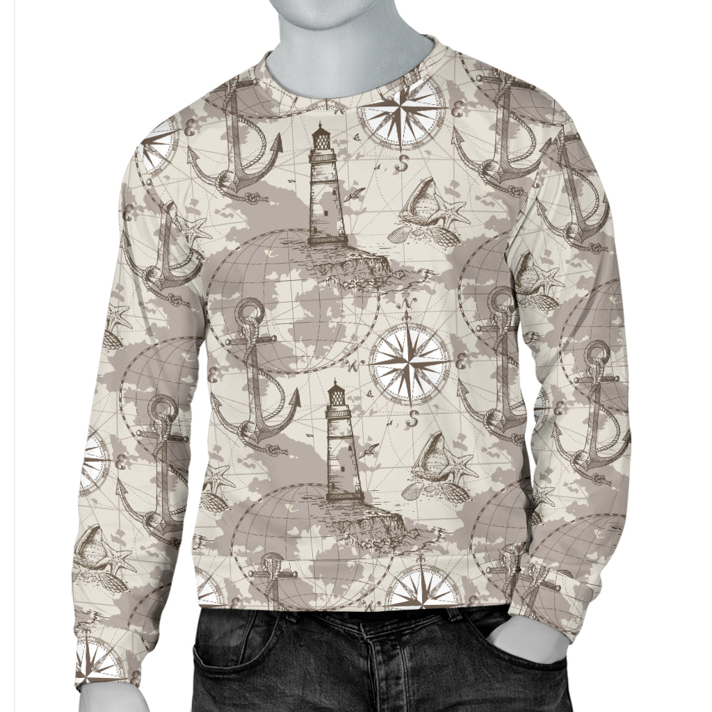 Nautical Map Design Themed Print Men Long Sleeve Sweatshirt