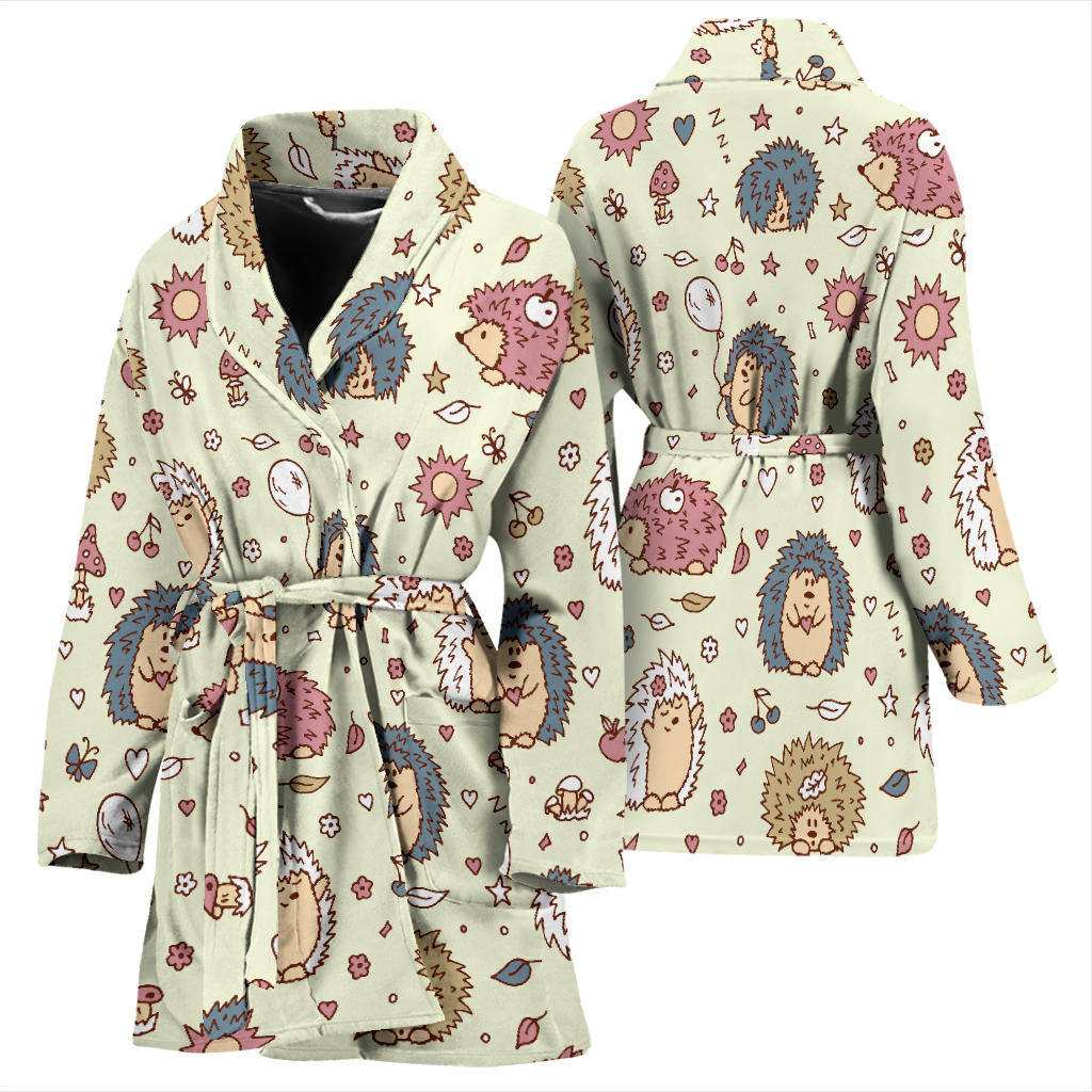 Hedgehog Cute Pattern Print Design 01 Women Bathrobe