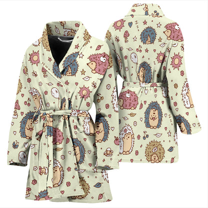 Hedgehog Cute Pattern Print Design 01 Women Bathrobe