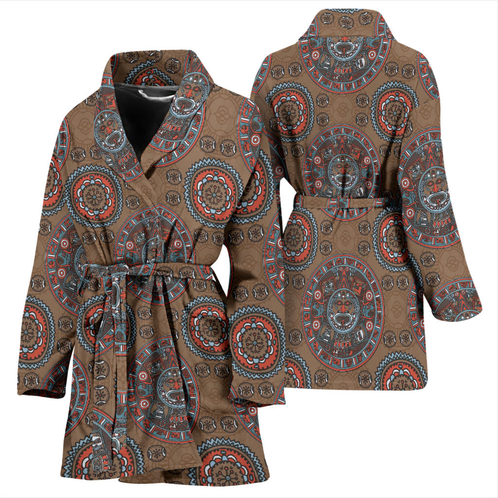 Calendar Aztec Pattern Print Design 03 Women Bathrobe