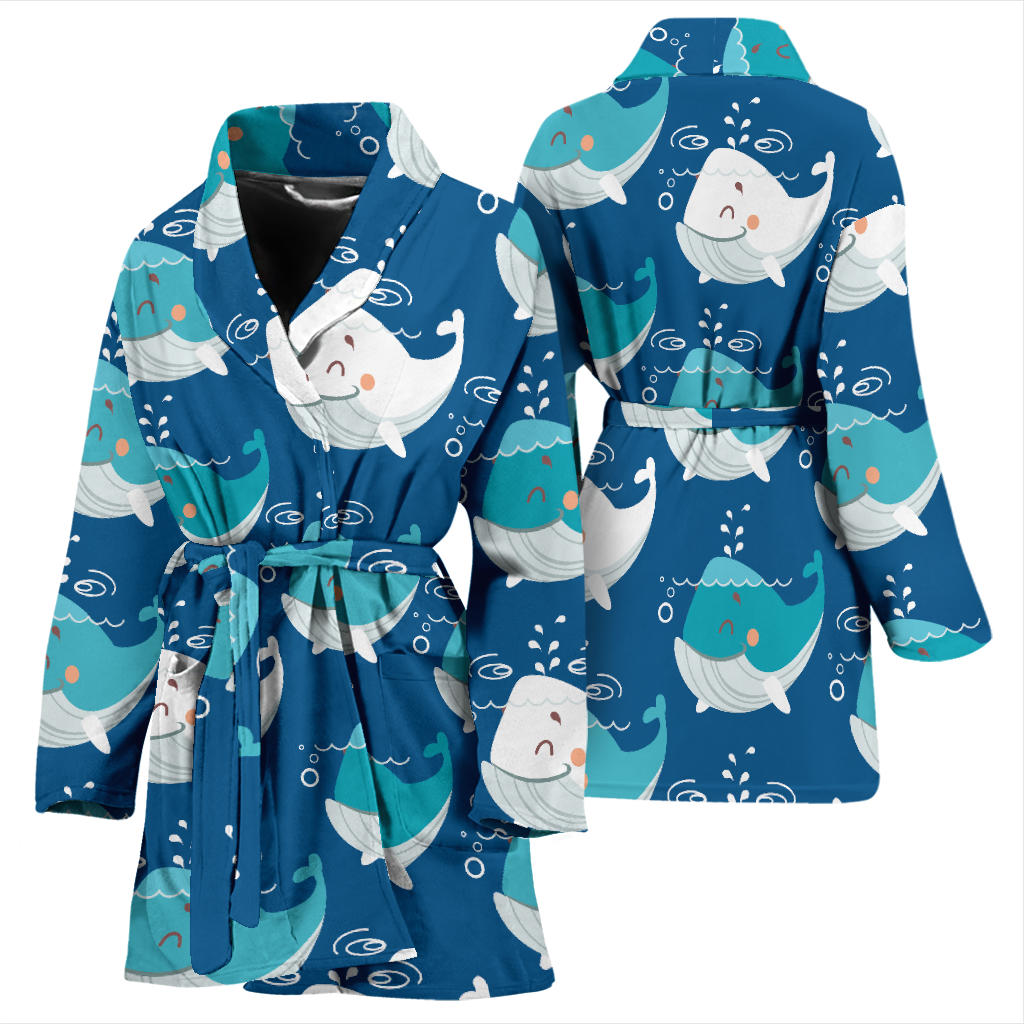 Blue Whale Pattern Print Design 01 Women Bathrobe
