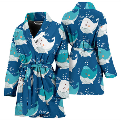 Blue Whale Pattern Print Design 01 Women Bathrobe