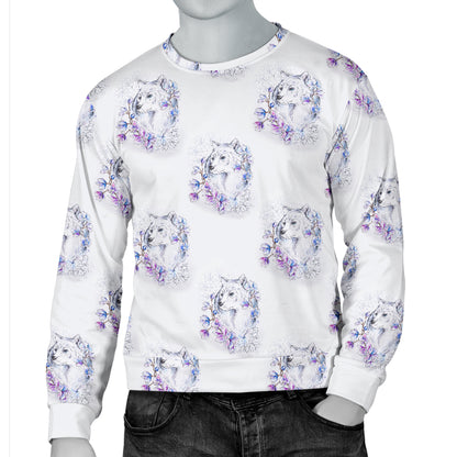 Wolf with Flower Print Design Men Long Sleeve Sweatshirt