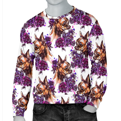 Chihuahua Purple Floral Men Long Sleeve Sweatshirt