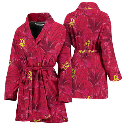 Hibiscus Red Pattern Print LKS308 Women Bathrobe