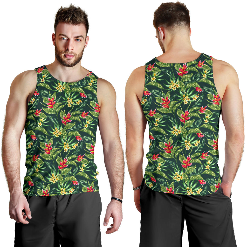 Tropical Folower Red Heliconia Print Men Tank Top