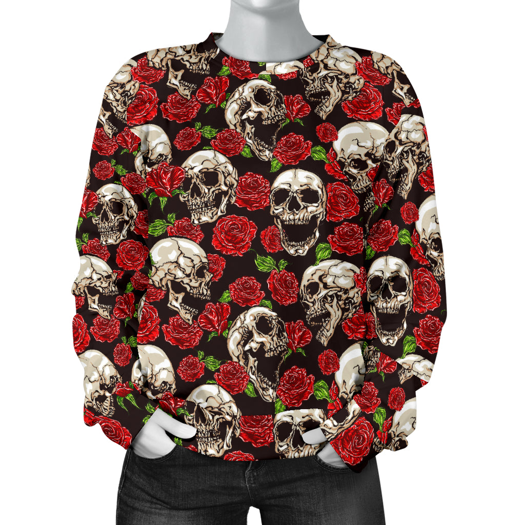 Skull Roses Design Themed Print Women Long Sleeve Sweatshirt