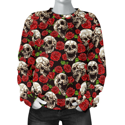Skull Roses Design Themed Print Women Long Sleeve Sweatshirt