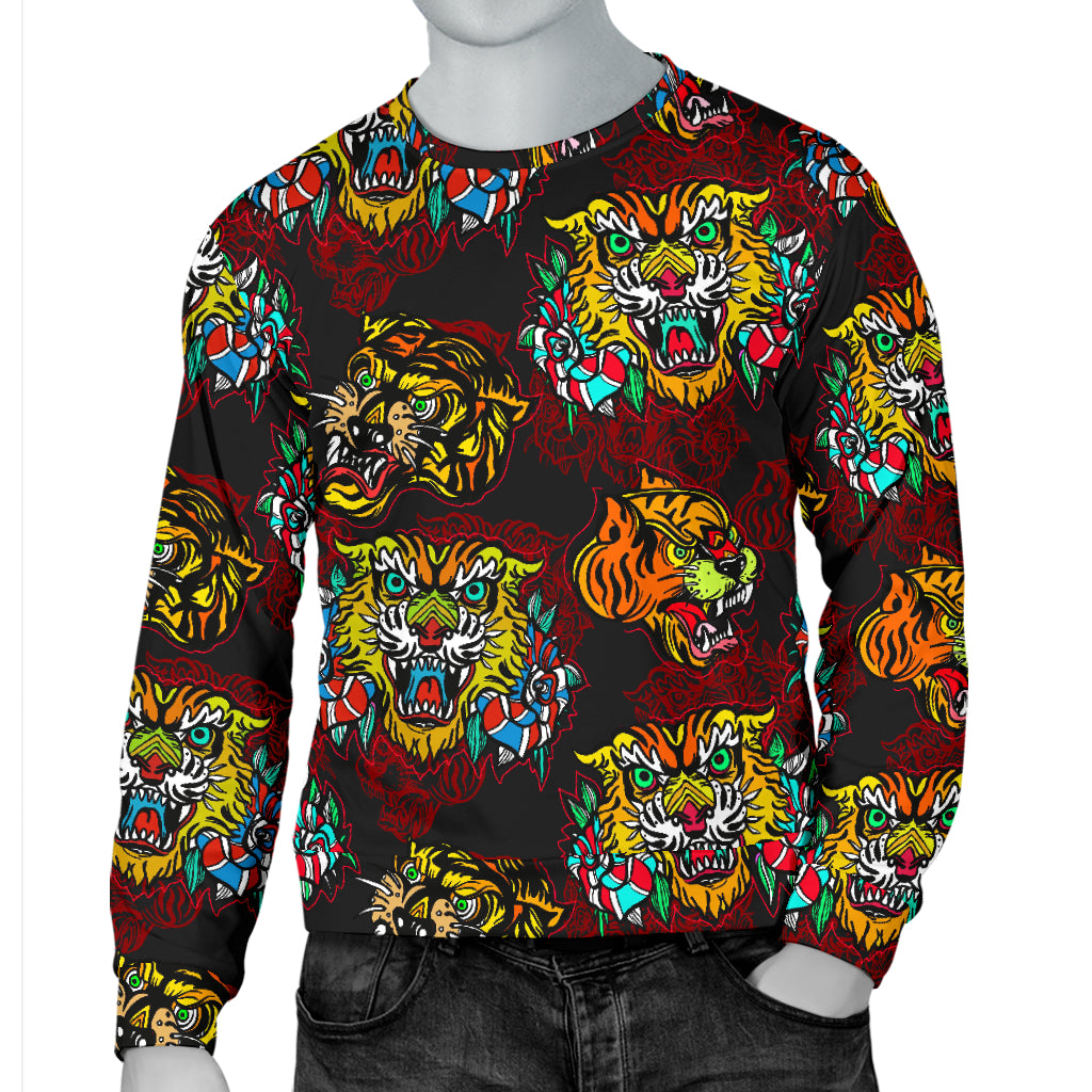 Tattoo Tiger Colorful Design Men Long Sleeve Sweatshirt