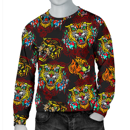 Tattoo Tiger Colorful Design Men Long Sleeve Sweatshirt
