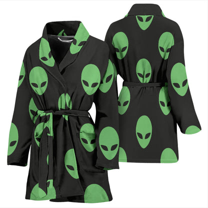 Alien Green Neon Pattern Print Design 01 Women Bathrobe