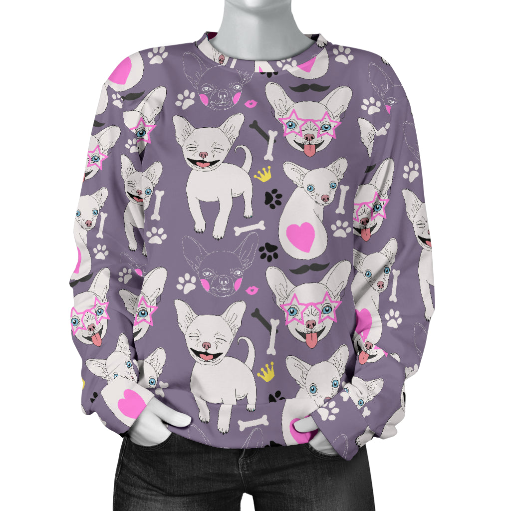 Chihuahua Happy Pattern Women Long Sleeve Sweatshirt