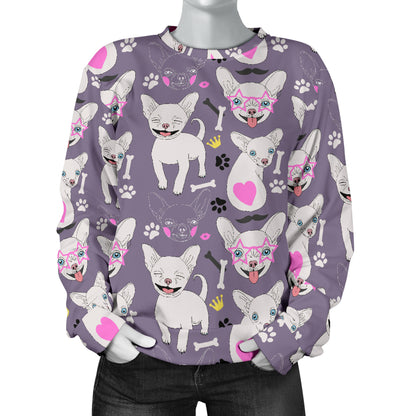 Chihuahua Happy Pattern Women Long Sleeve Sweatshirt