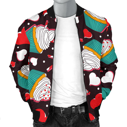 Cupcakes Heart Print Pattern Men Bomber Jacket