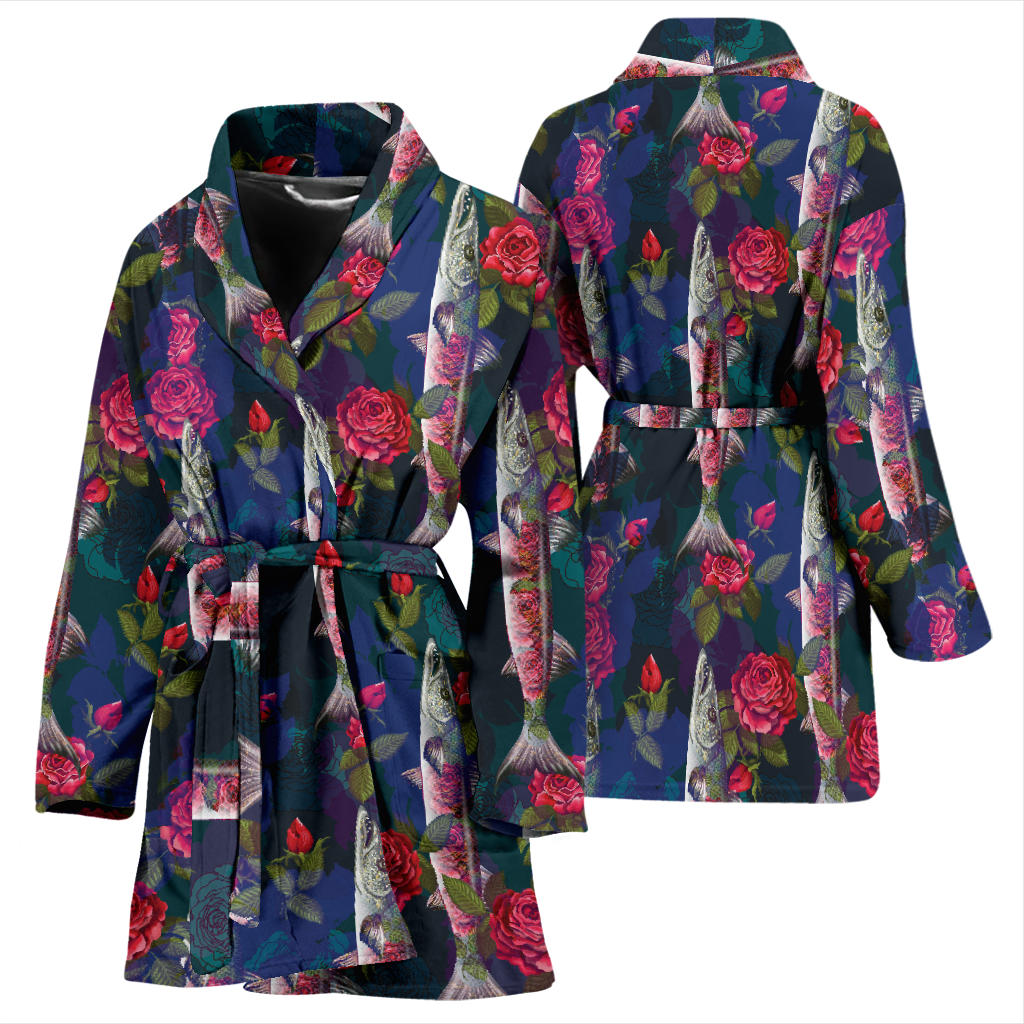 Barracuda with Folwer Pattern Print Design 01 Women Bathrobe