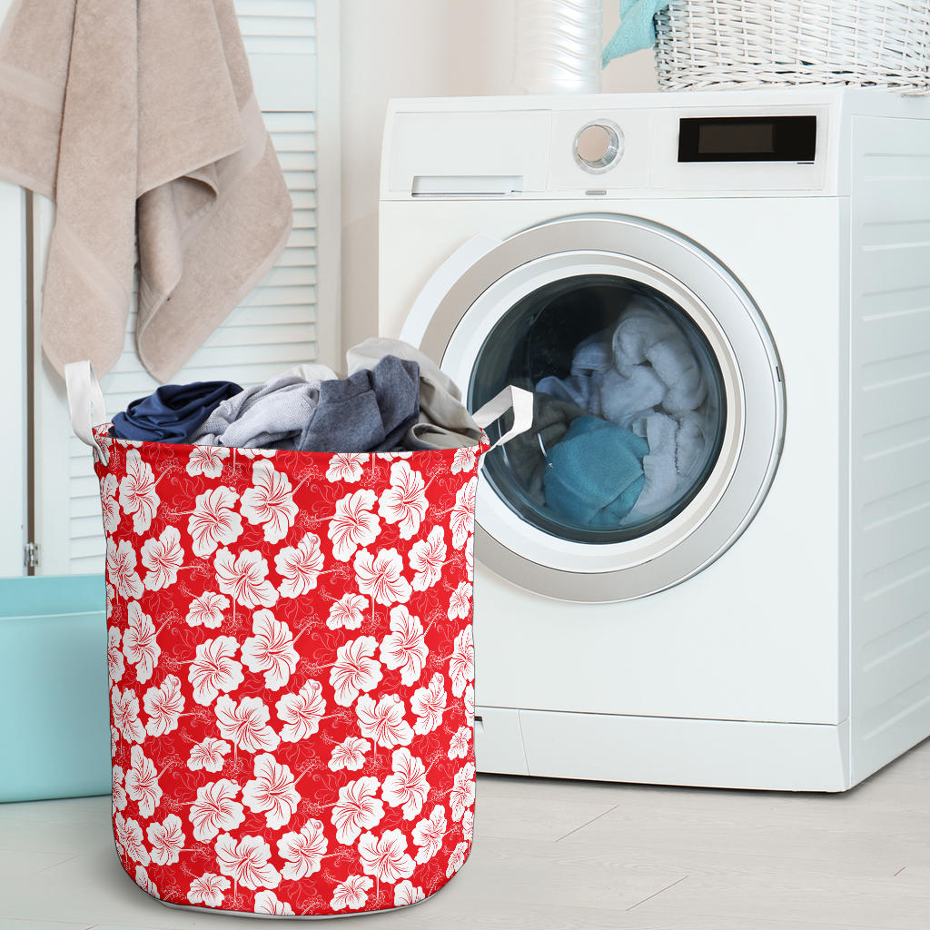 Flower Hawaiian Hibiscus Red Background Print Laundry Basket