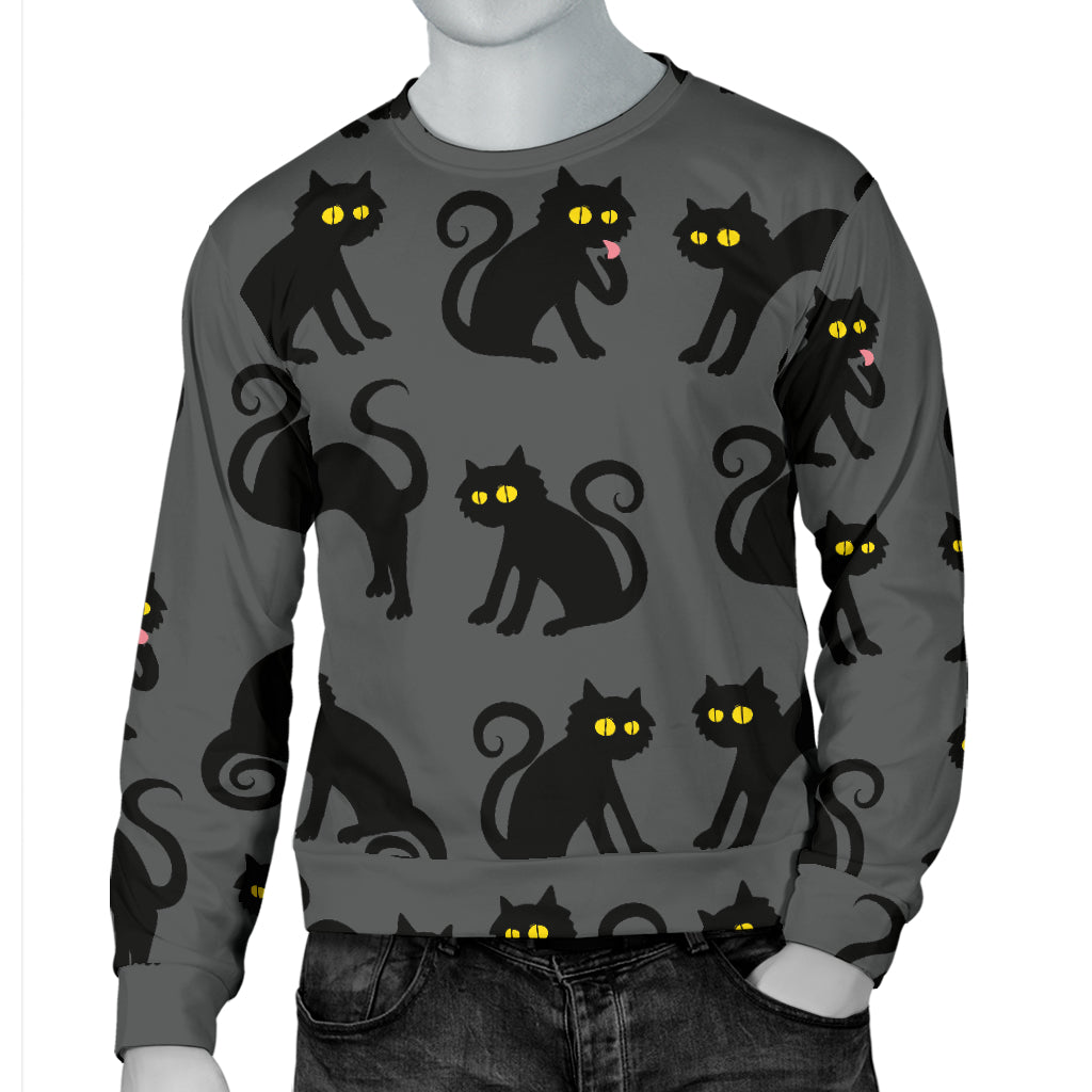 Black Cat Cute Print Pattern Men Long Sleeve Sweatshirt