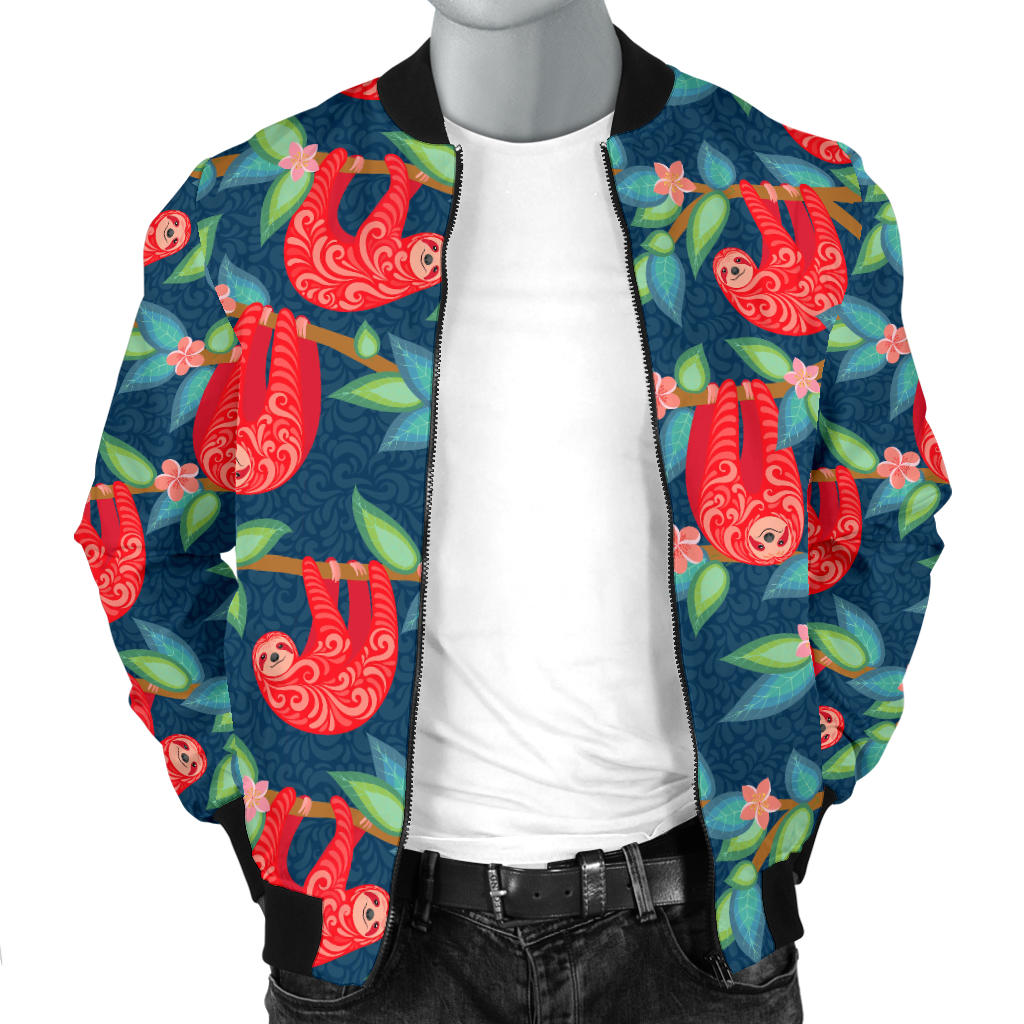 Sloth Red Design Themed Print Men Bomber Jacket