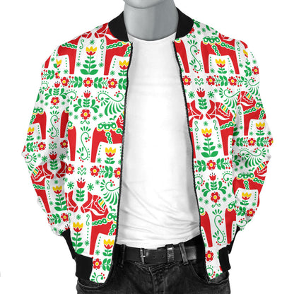 Swedish Dala Style Pattern Men Bomber Jacket