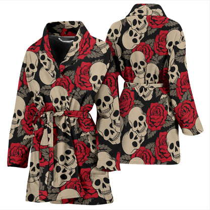 Skull And Roses Print Design LKS301 Women Bathrobe