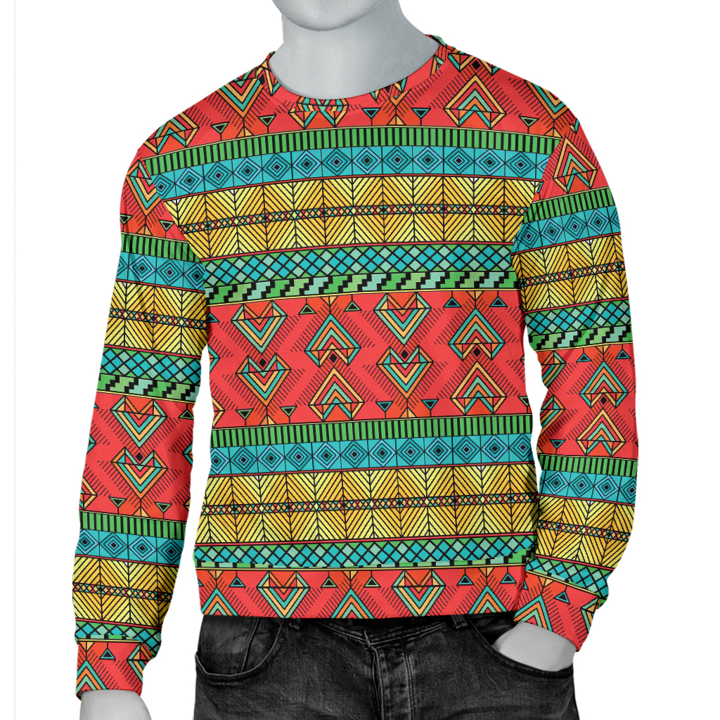 African Colorful Zigzag Print Pattern Men Long Sleeve Sweatshirt