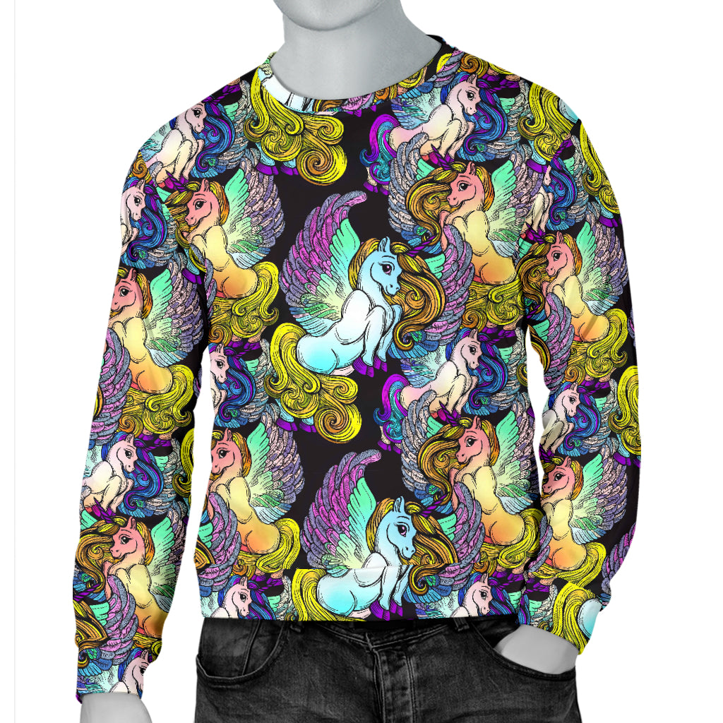 Unicorn With Wings Print Pattern Men Long Sleeve Sweatshirt