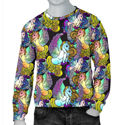 Unicorn With Wings Print Pattern Men Long Sleeve Sweatshirt