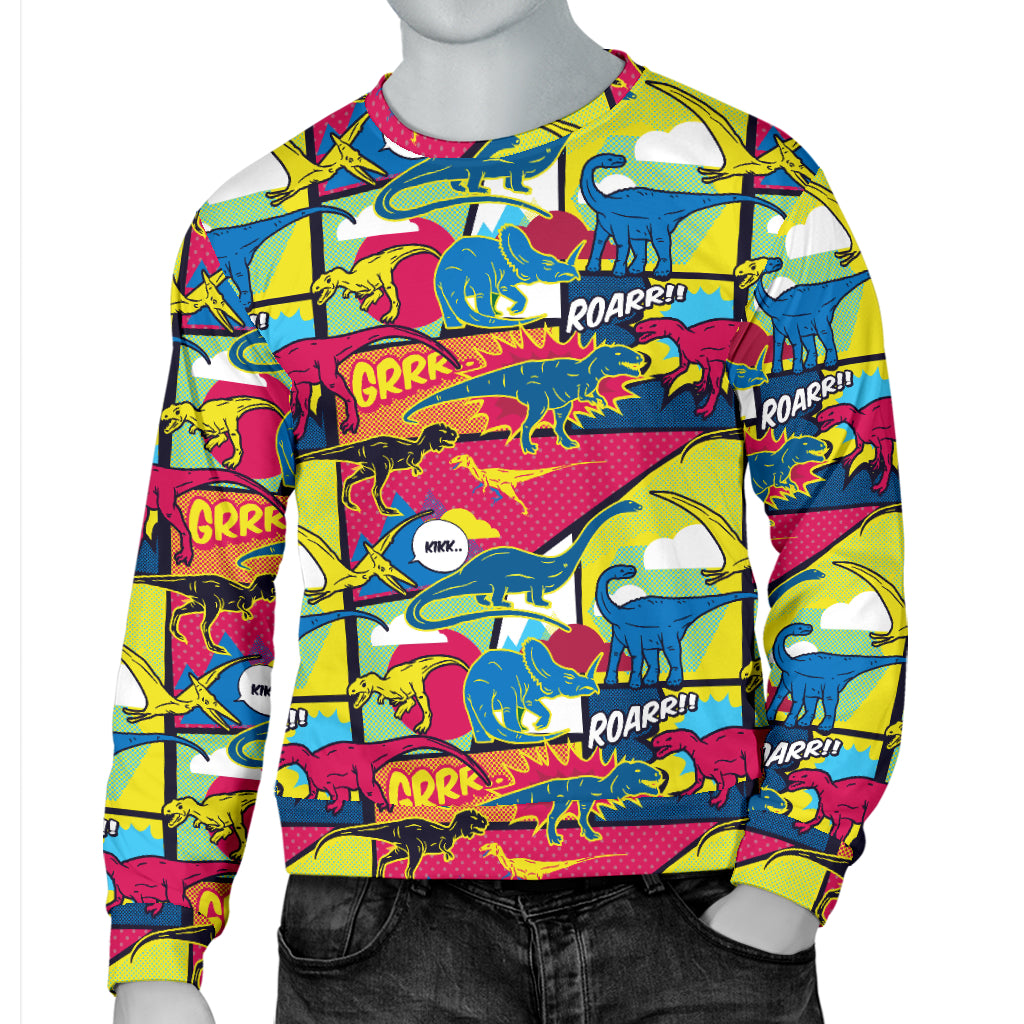 Dinosaur Comic Pop Art Style Men Long Sleeve Sweatshirt