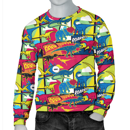 Dinosaur Comic Pop Art Style Men Long Sleeve Sweatshirt