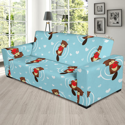 Sea Otter Cute Pattern Print Design 04 Sofa Slipcover