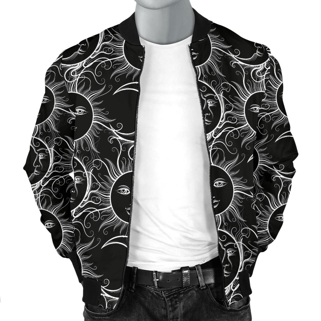 Sun Moon White Design Themed Print Men Bomber Jacket