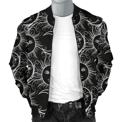 Sun Moon White Design Themed Print Men Bomber Jacket