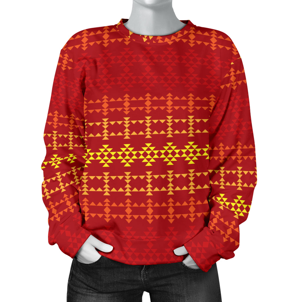 Southwest Red Gold Design Themed Print Women Long Sleeve Sweatshirt