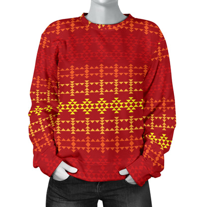 Southwest Red Gold Design Themed Print Women Long Sleeve Sweatshirt