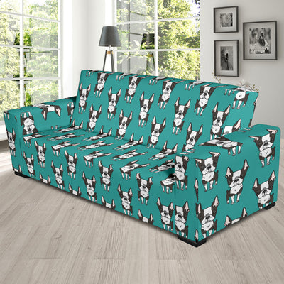 Boston Terrier Pattern Print Design 04 Sofa Slipcover