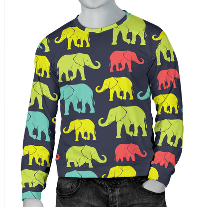Elephant Neon Color Print Pattern Men Long Sleeve Sweatshirt