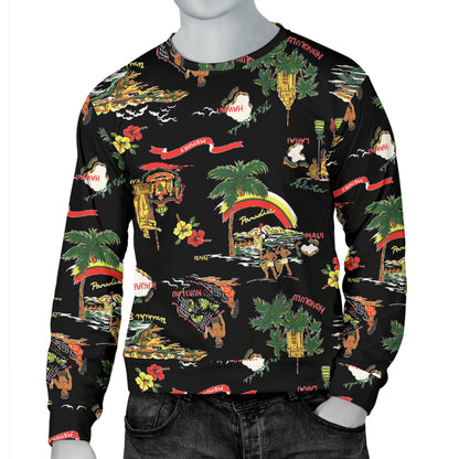 Hawaiian Island Themed Print Men Long Sleeve Sweatshirt